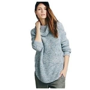 Free People Dylan Oversized XS Sweater Marled Blue Cowl Neck Chunky Wool Blend